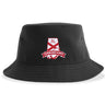 The Alabama Rugby Alliance Sustainable Bucket Hat by EMB S&S Activewear features a red and white "Alabama Rugby Alliance Est. 2024" logo on the front. Made from recycled polyester, this black bucket hat combines eco-friendly style with team pride.