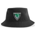 The Birmingham Vulcans Rugby Sustainable Bucket Hat by EMB S&S Activewear is crafted from recycled polyester for an eco-friendly touch. This black bucket hat features a patch with a green and white design, displaying the text "Birmingham Rugby Est 1967" along with a stylized rugby ball and leaf.