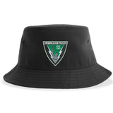 The Birmingham Vulcans Rugby Sustainable Bucket Hat by EMB S&S Activewear is crafted from recycled polyester for an eco-friendly touch. This black bucket hat features a patch with a green and white design, displaying the text "Birmingham Rugby Est 1967" along with a stylized rugby ball and leaf.