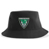 The Birmingham Vulcans Rugby Sustainable Bucket Hat by EMB S&S Activewear is crafted from recycled polyester for an eco-friendly touch. This black bucket hat features a patch with a green and white design, displaying the text "Birmingham Rugby Est 1967" along with a stylized rugby ball and leaf.