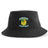 The Blackthorn Rugby Sustainable Bucket Hat by EMB S&S Activewear is a black recycled polyester bucket hat featuring the Blackthorn Football Rugby Club logo with a green shamrock and yellow shield on the front.