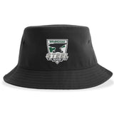 Introducing the Birmingham Steel Rugby Sustainable Bucket Hat by EMB S&S Activewear—crafted from recycled polyester for an eco-friendly touch. This black bucket hat showcases the Birmingham Steel Rugby team logo on the front, featuring a green and white shield and “Birmingham Steel Rugby Est. 2021” text—making it the perfect accessory to support your team both on and off the field.