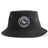 The Mudsock Youth Rugby Sustainable Bucket Hat by EMB S&S Activewear features a circular "Mudsock Youth Rugby" patch in black, white, red, and blue on the front. Made from recycled polyester for an eco-friendly touch.