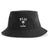 The EMB S&S Activewear Nations of Rugby Fiji Rugby Sustainable Bucket Hat is a black hat featuring “FIJI RUGBY” and a palm tree graphic embroidered in white on the front.
