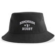 Introducing the Birmingham Rugby Text Logo Sustainable Bucket Hat by EMB S&S Activewear. This eco-friendly bucket hat is crafted from recycled polyester and features “Birmingham Rugby” embroidered in white text on the front, complete with two small symbols between the words. Combining sustainable materials with team pride, it’s the perfect stylish accessory for fans who care about both the environment and their rugby spirit.