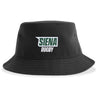 The Siena College Rugby Sustainable Bucket Hat by EMB S&S Activewear is made from recycled polyester and features "SIENA RUGBY" embroidered on the front in green and white letters—an ideal choice for any Siena College Rugby fan.