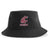 The Washington State Rugby Sustainable Bucket Hat by EMB S&S Activewear is a black, eco-friendly accessory made from recycled polyester. It features a red and white cougar logo above the word "RUGBY" embroidered on the front—perfect for any Washington State Rugby fan.
