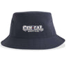 The CenCal Rugby Sustainable Bucket Hat by EMB S&S Activewear features "CEN CAL BOOT CLU" and a red star logo embroidered on the front in navy blue.