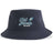Introducing the Gulf Coast Fat Alberts Rugby Sustainable Bucket Hat by EMB S&S Activewear—a navy blue bucket hat made from recycled polyester, featuring "Fat Albert's Rugby" and a rugby ball embroidered on the front for eco-friendly style.