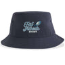 Introducing the Gulf Coast Fat Alberts Rugby Sustainable Bucket Hat by EMB S&S Activewear—a navy blue bucket hat made from recycled polyester, featuring "Fat Albert's Rugby" and a rugby ball embroidered on the front for eco-friendly style.