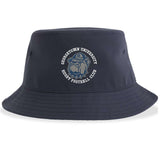 The Georgetown University Rugby Sustainable Bucket Hat by EMB S&S Activewear is a navy bucket hat crafted from recycled polyester, featuring the Georgetown University Rugby Football Club logo with a bulldog graphic on the front.