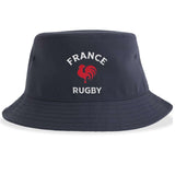 Show your team spirit with the Nations of Rugby France Rugby Sustainable Bucket Hat by EMB S&S Activewear, featuring "FRANCE RUGBY" and a bold red rooster emblem on the front. Crafted from recycled polyester, this sustainable bucket hat is ideal for eco-conscious fans cheering on their favorite team.