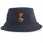 The EMB S&S Activewear USA Rugby Heritage Sustainable Bucket Hat in navy blue showcases an embroidered eagle holding a rugby ball above yellow "USARFU" text on the front, featuring the classic heritage logo for a timeless look.
