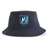 Introducing the Minneapolis Mayhem Rugby Sustainable Bucket Hat by EMB S&S Activewear—a navy blue eco-friendly hat made from recycled polyester, featuring the team logo on the front for a stylish and sustainable casual look.