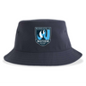 Introducing the Minneapolis Mayhem Rugby Sustainable Bucket Hat by EMB S&S Activewear—a navy blue eco-friendly hat made from recycled polyester, featuring the team logo on the front for a stylish and sustainable casual look.