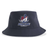 Navy recycled polyester SUNY Maritime Men’s Rugby Sustainable Bucket Hat featuring a logo with a large letter M and an anchor, with the text “MARITIME RUGBY” below.