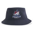 Navy recycled polyester SUNY Maritime Men’s Rugby Sustainable Bucket Hat featuring a logo with a large letter M and an anchor, with the text “MARITIME RUGBY” below.
