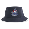 Navy recycled polyester SUNY Maritime Men’s Rugby Sustainable Bucket Hat featuring a logo with a large letter M and an anchor, with the text “MARITIME RUGBY” below.