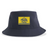 Dark navy blue Berkeley RFC Sustainable Bucket Hat featuring a rectangular yellow patch with a blue grizzly bear logo and the text “BERKELEY RFC est. 2004.”