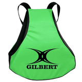 A green sports backpack with black straps, ideal for carrying Hadar Gilbert Rugby Green Body Wedge and other contact equipment, features the word "GILBERT" along with a black logo on the front.