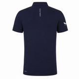The Leinster 24/25 Club Essential Polo by Castore is a navy short-sleeve polo shown from the back, with a small white sleeve logo and vertical branding at the upper center. Lightweight and breathable for all-day comfort.