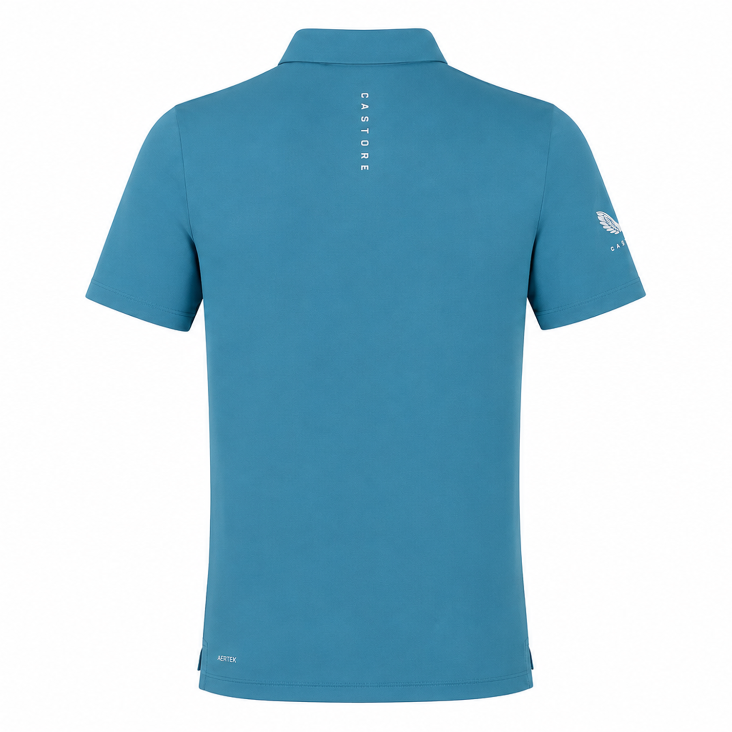The Leinster 24/25 Club Essential Polo by Castore is a blue short-sleeve polo, shown from the back with "Castore" vertically on the upper back and a small logo on the left sleeve. Lightweight and breathable for comfort and style.