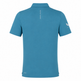 The Leinster 24/25 Club Essential Polo by Castore is a blue short-sleeve polo, shown from the back with "Castore" vertically on the upper back and a small logo on the left sleeve. Lightweight and breathable for comfort and style.