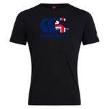 Black Canterbury Great Britain CCC Flag Club T-Shirt from WRS Canterbury, featuring "Canterbury" and a Kiwi Logo with a Union Jack design on the chest.