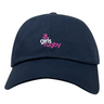 Support your team in style with the EMB S&S Activewear Girls Rugby Adult Low-Profile Cotton Twill Dad Cap, featuring a navy blue design and a pink and white "girls rugby" logo on the front.
