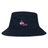The Girls Rugby Crusher Bucket Cap by EMB S&S Activewear is a black cotton twill hat featuring a white and pink "girls rugby" logo embroidered on the front, combining style with sun protection.