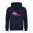 The Girls Rugby Club Hoodie by Canterbury has "girls rugby" in pink and white on the front, Canterbury branding on the sleeve, a small rugby ball graphic, and a striped design in navy. Customization is optional.
