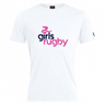 The Girls Rugby Club Plain Tee by WRS Canterbury is custom-made from a soft cotton blend, featuring "girls rugby" printed in vibrant pink and navy on the front.