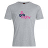 The Girls Rugby Club Plain Tee by WRS Canterbury is a light grey cotton blend shirt featuring "girls rugby" in dark blue and pink—a stylish, customizable choice for sporty flair.