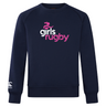 The Girls Rugby Club Crew Sweatshirt by WRS Canterbury is ultra-soft in navy blue, featuring "Girls Rugby" in pink and white on the front and an embroidered CCC logo on the sleeve, exuding a sporty aesthetic.