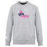 The Girls Rugby Club Crew Sweatshirt by WRS Canterbury is an ultra-soft light grey top with "girls rugby" in pink and navy, a rugby player icon above, and an embroidered CCC logo on the left sleeve.