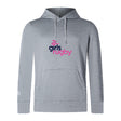 The Girls Rugby Club Lightweight Hoodie by WRS Canterbury is a light gray hoodie with a kangaroo pocket and "girls rugby" in navy and pink text plus a rugby ball graphic—ideal for any Canterbury fan.