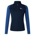 The EMB Canterbury Girls Rugby Elite First Layer is a navy long-sleeve, half-zip sports top with a chest logo and VapoDri technology to keep you dry and comfortable.