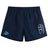 The Endicott College Tactic Short by EMB Canterbury are navy blue, lightweight gym shorts with a white geometric logo on the right leg and a Seagulls team emblem on the left.
