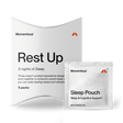 The Momentous Nightly Sleep 5-Pack, a non-habit forming sleep and cognitive support supplement, is displayed with its box and “Sleep Pouch” sachets against a plain background.