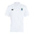 The Gretna United Rugby Waimak Polo by EMB Canterbury is a white short-sleeve polo with collar, featuring the Canterbury logo on the right chest and a blue and yellow "G" logo with text on the left chest.