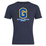 The Gretna United Rugby Club Plain Tee by WRS Canterbury is a navy blue premium cotton blend shirt with a large yellow and blue "G" logo and "Gretna United Rugby" printed below in white and blue.
