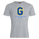 The Gretna United Rugby Club Plain Tee by WRS Canterbury is a premium grey cotton blend t-shirt with a blue and yellow logo.