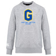The Gretna United Rugby Club Crew Sweatshirt by Canterbury, from WRS Canterbury, is an ultra-soft grey sweatshirt featuring a bold blue and yellow "G" with "Gretna United Rugby" on the front and a small white Canterbury logo on the sleeve.
