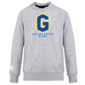 The Gretna United Rugby Club Crew Sweatshirt by Canterbury, from WRS Canterbury, is an ultra-soft grey sweatshirt featuring a bold blue and yellow "G" with "Gretna United Rugby" on the front and a small white Canterbury logo on the sleeve.