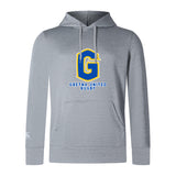 The Gretna United Rugby Club Lightweight Hoodie by WRS Canterbury is a light gray, lightweight hoodie with a large blue and yellow "G" logo and "Gretna United Rugby" printed on the front.