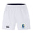 The Gretna United Rugby Advantage Short 2.0 by EMB Canterbury features an elastic waistband, Canterbury logo on the left leg, Gretna United Rugby logo on the right, and is made with recycled content for sustainability.