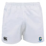 The Gretna United Rugby Advantage Rugby Shorts by EMB Canterbury feature the Canterbury logo on the left leg and the Gretna United Rugby logo on the right, made with moisture-wicking fabric for comfort and performance.
