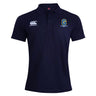 The Gretna United Rugby Waimak Polo by EMB Canterbury is a navy blue short-sleeve polo with a collar, featuring the Canterbury logo on the right chest and a "G" crest on the left chest.