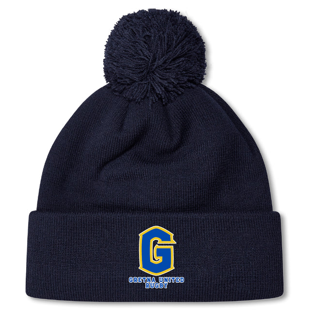Stay warm and show team pride with the Gretna United Rugby Pom Pom Beanie by Canterbury. This navy fleece-lined EMB Canterbury hat features a yellow-blue "G" logo and "Gretna United Rugby" on the cuff, plus a fun pom-pom on top.