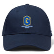 The EMB Canterbury Gretna United Rugby Flexfit Drill Cap features a navy blue design with a large yellow and blue embroidered "G" logo and "Gretna United Rugby" text on the front.